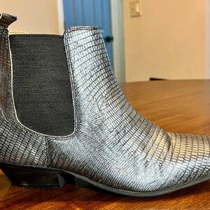 Women's Blue/Silver Topman Real Leather Snakeskin Embossed Booties Size 40 (9)